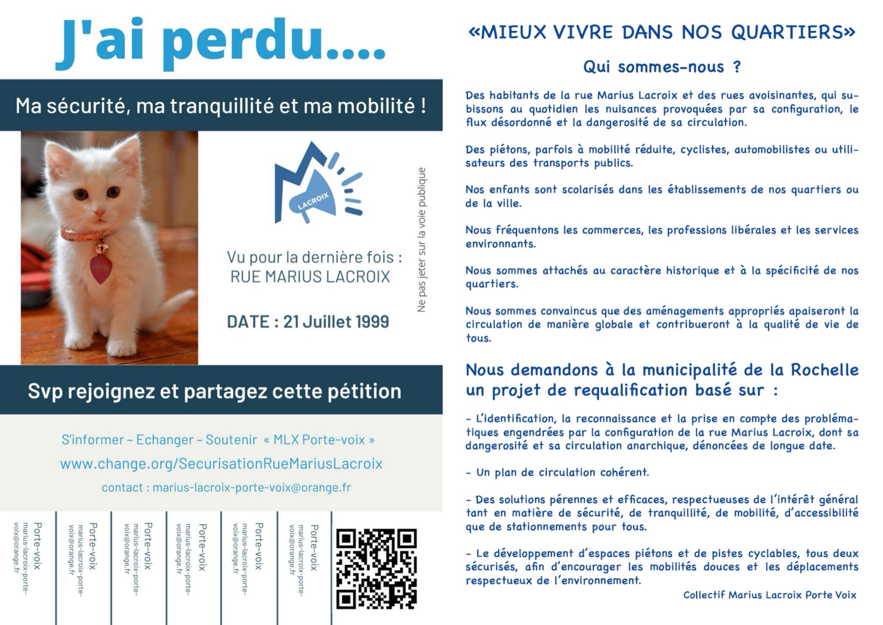 Premier flyer du collectif Marius-Lacroix Porte-Voix, juin 2022 : présentation des enjeux de sécurité, de mobilités douces et de partage de l'espace public