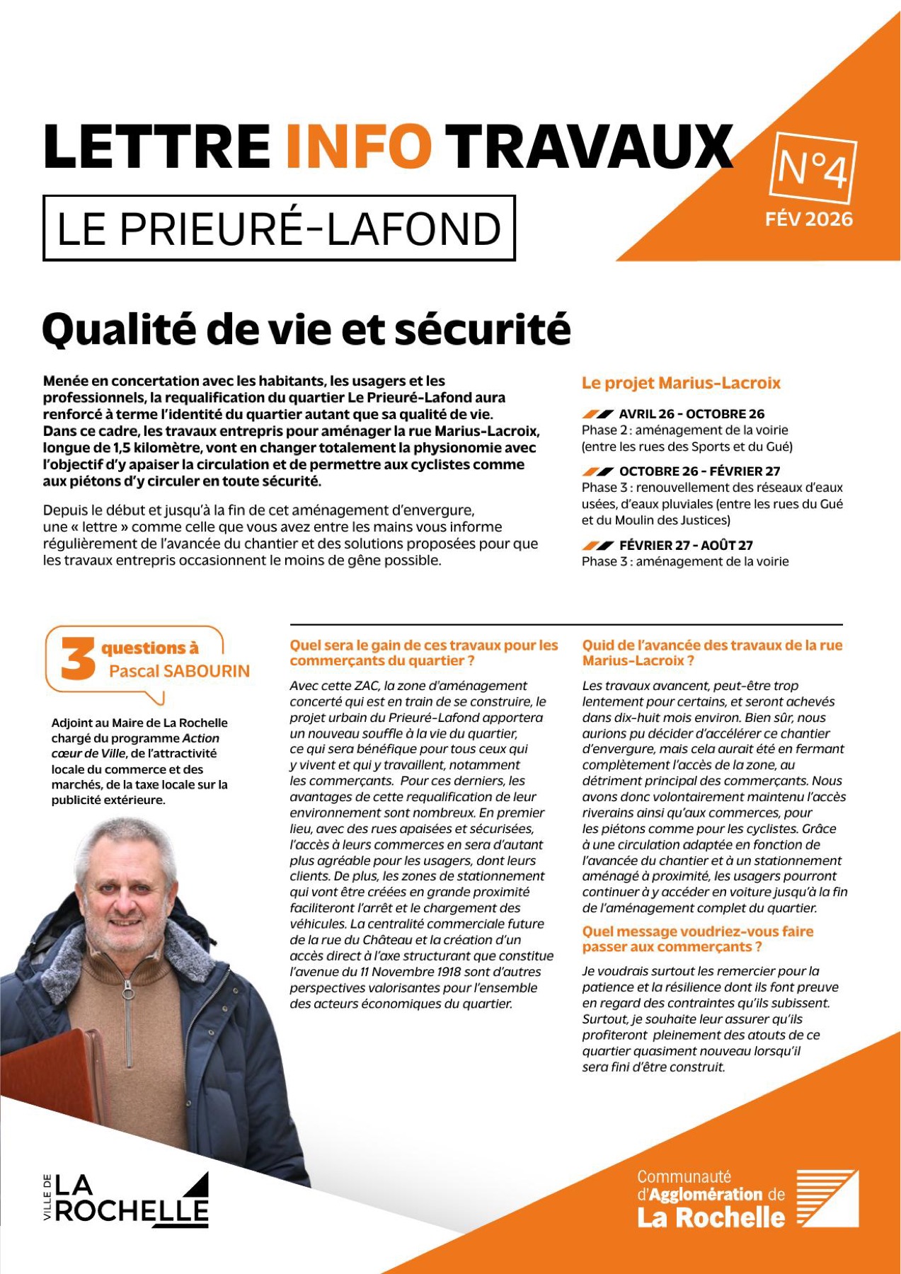 Couverture de la lettre info travaux n°4, Ville de La Rochelle, février 2026